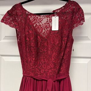 Tulle & Chantilly Wine Lace Bodice Button Back Bridesmaid Dress sz 10 NWT